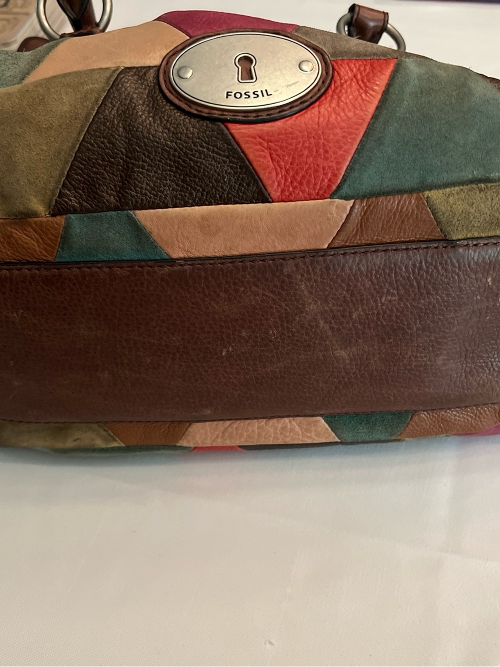 Fossil Multicolor Patchwork Leather Satchel - Brown Multi - Picture 9 of 15